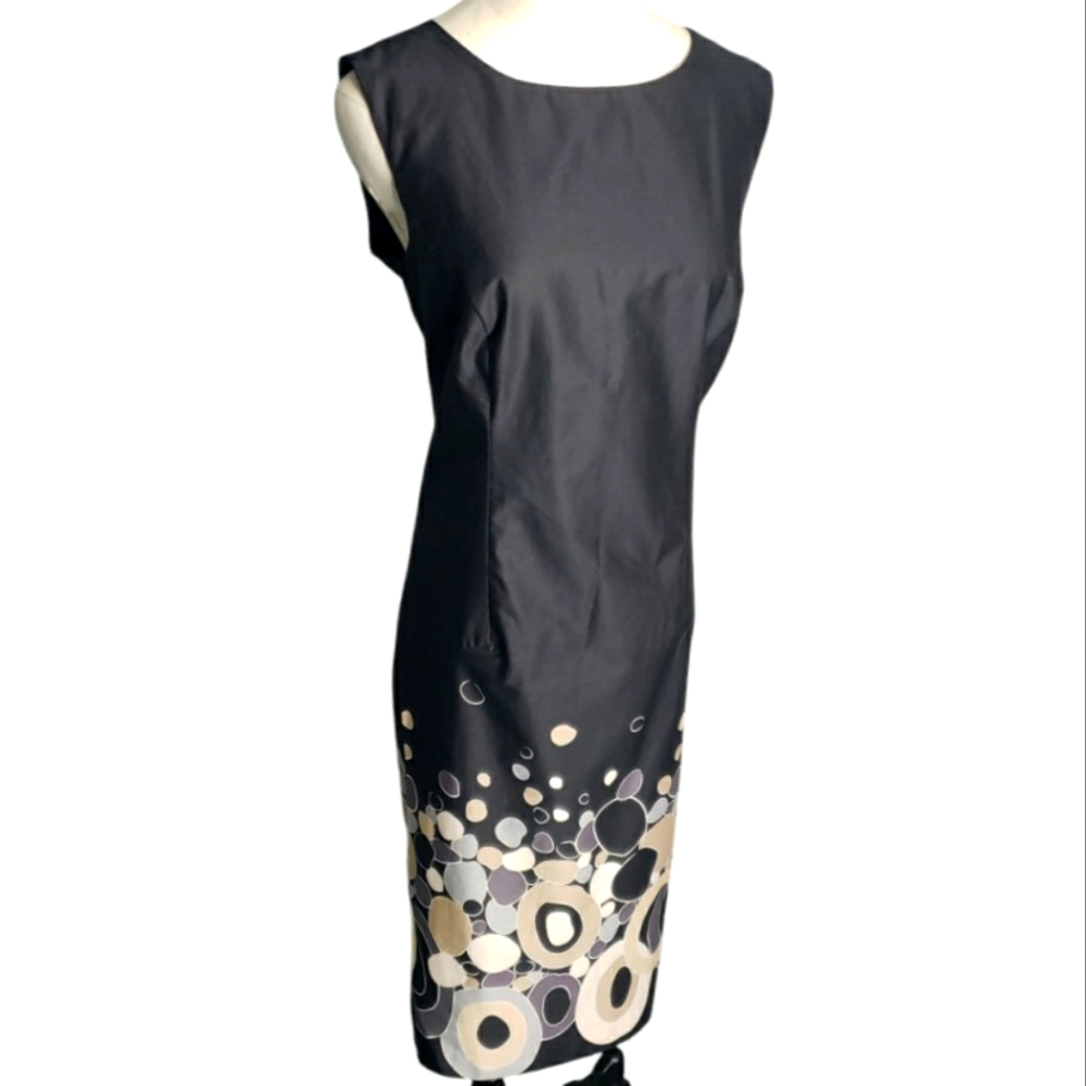 Tribal Cocktail Polka Dot Midi 10 Bubble Circle Cotton Sheath Neutral Dress NWT